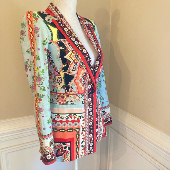 ALICE AND OLIVIA Nate Euphoria Paisley Floral Print Linen Blazer Jacket - Picture 9 of 16